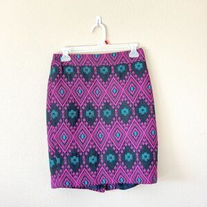 Ann Taylor Pink and Teal Geometric Pencil Skirt